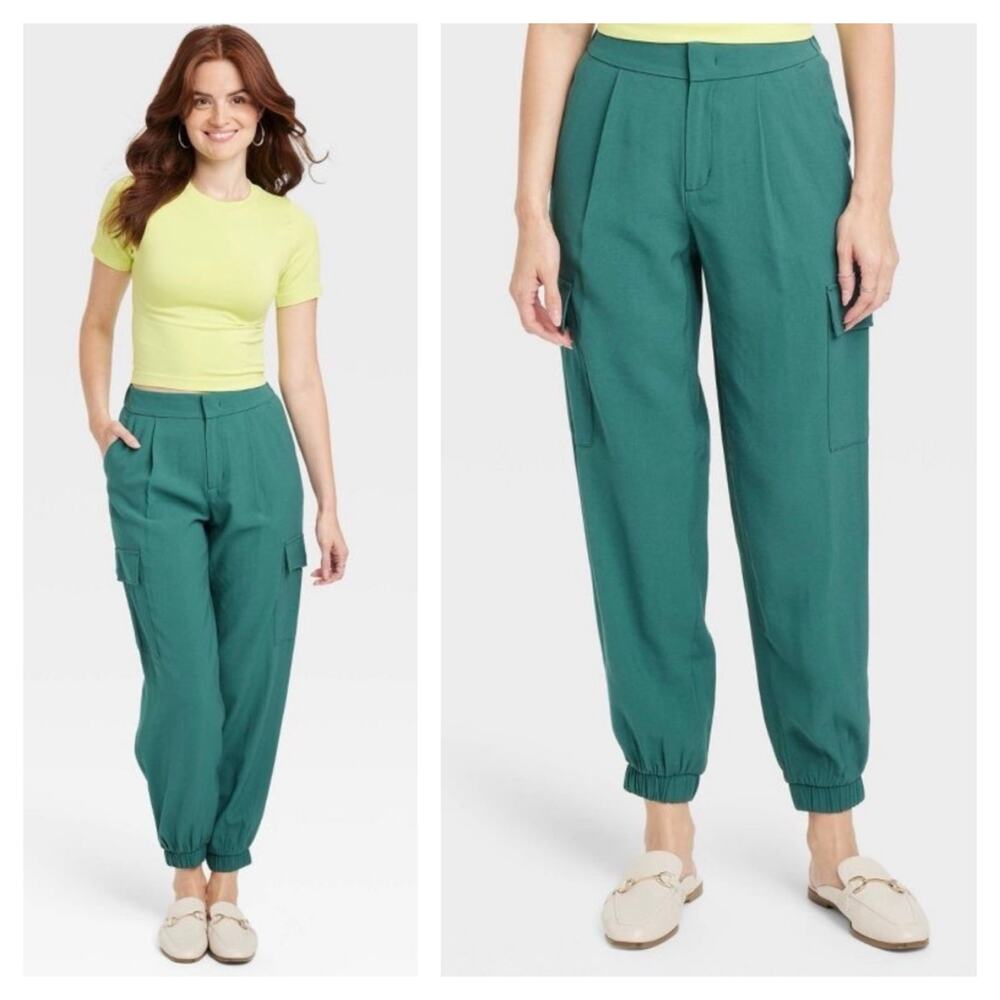 A New Day High Rise Cargo Jogger Pants Size 8 Turqoise Teal Aqua